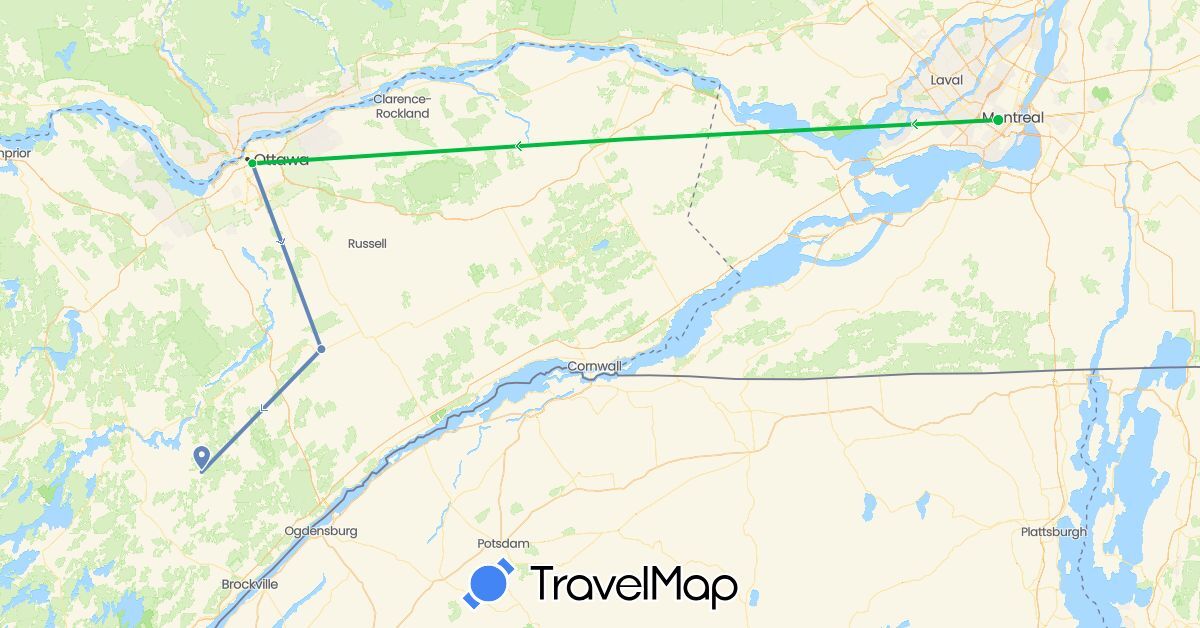 TravelMap itinerary: driving, bus, cycling in Canada (North America)